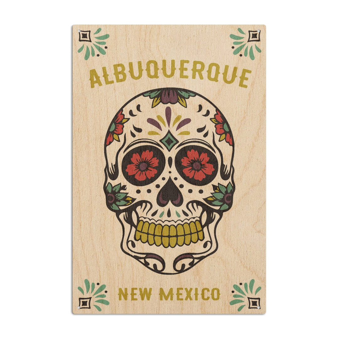 Albuquerque, New Mexico, Day of the Dead, Sugar Skull (White & Magenta), Lantern Press Artwork, Wood Signs and Postcards Wood Lantern Press 10 x 15 Wood Sign 