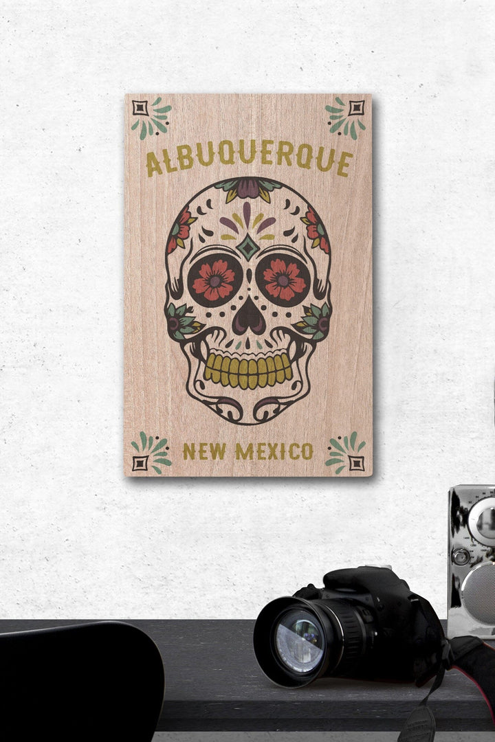 Albuquerque, New Mexico, Day of the Dead, Sugar Skull (White & Magenta), Lantern Press Artwork, Wood Signs and Postcards Wood Lantern Press 12 x 18 Wood Gallery Print 