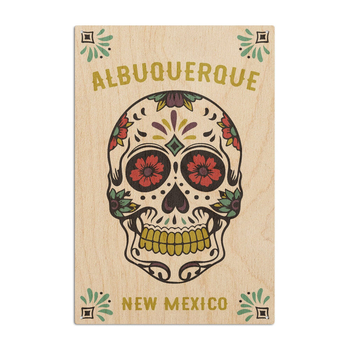Albuquerque, New Mexico, Day of the Dead, Sugar Skull (White & Magenta), Lantern Press Artwork, Wood Signs and Postcards Wood Lantern Press 6x9 Wood Sign 