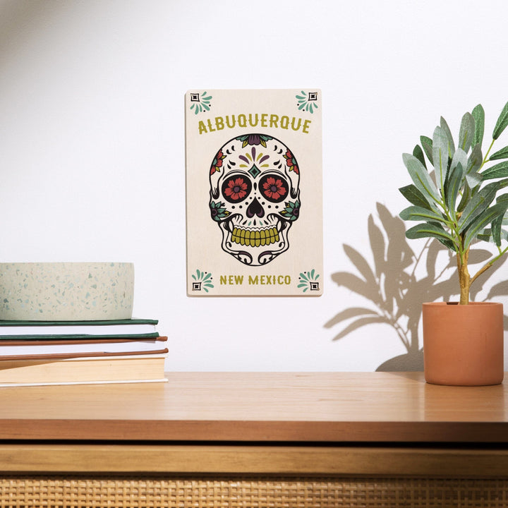 Albuquerque, New Mexico, Day of the Dead, Sugar Skull (White & Magenta), Lantern Press Artwork, Wood Signs and Postcards Wood Lantern Press 