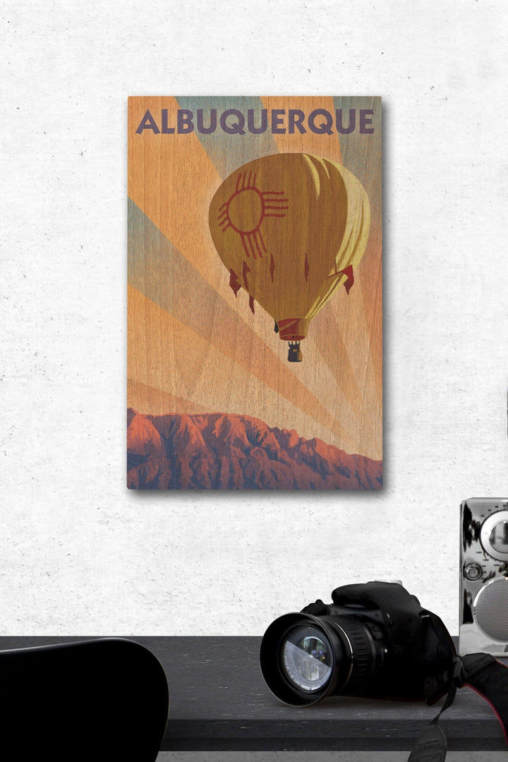 Albuquerque, New Mexico, Hot Air Balloon, Lithograph, Lantern Press Artwork, Wood Signs and Postcards Wood Lantern Press 12 x 18 Wood Gallery Print 
