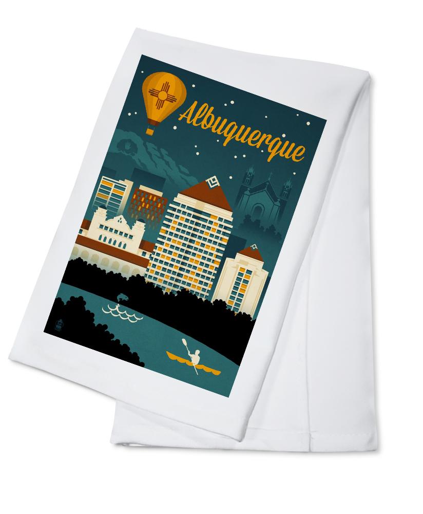 Albuquerque, New Mexico, Retro Skyline, Lantern Press Artwork, Towels and Aprons Kitchen Lantern Press Cotton Towel 