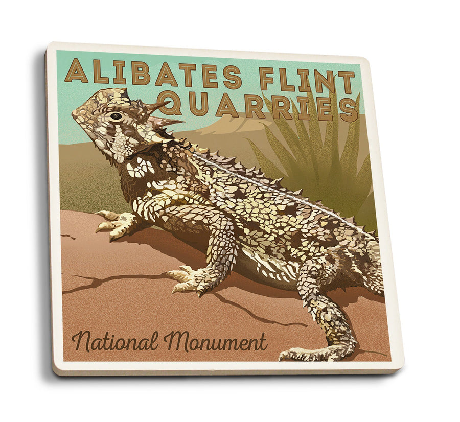 Alibates Flint Quarries National Monument, Texas, Horned Lizard, Lithograph, Lantern Press Artwork, Coaster Set Coasters Lantern Press 