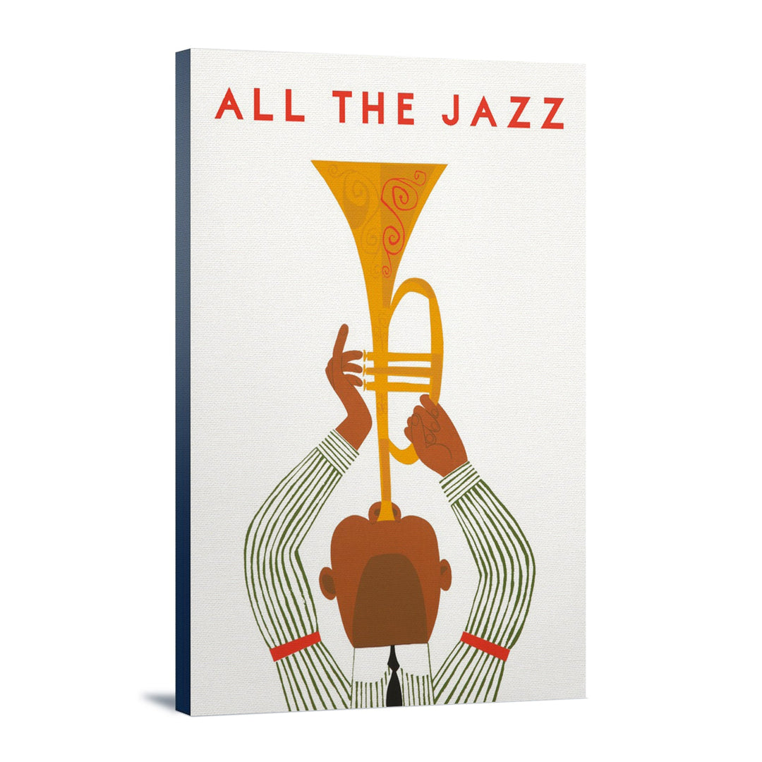 All The Jazz, Horn Player, Lantern Press Artwork, Stretched Canvas Canvas Lantern Press 16x24 Stretched Canvas 