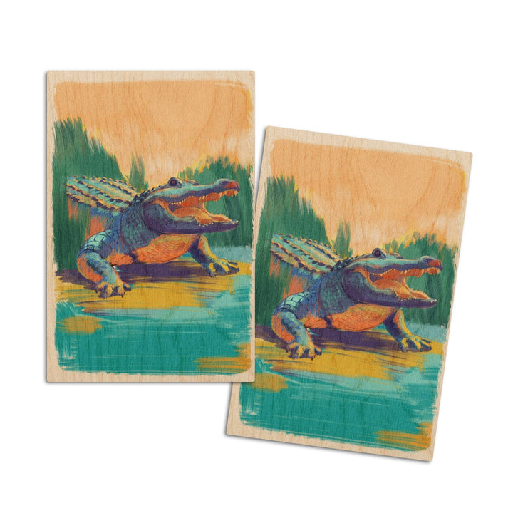 Alligator, Vivid, Lantern Press Artwork, Wood Signs and Postcards Wood Lantern Press 4x6 Wood Postcard Set 