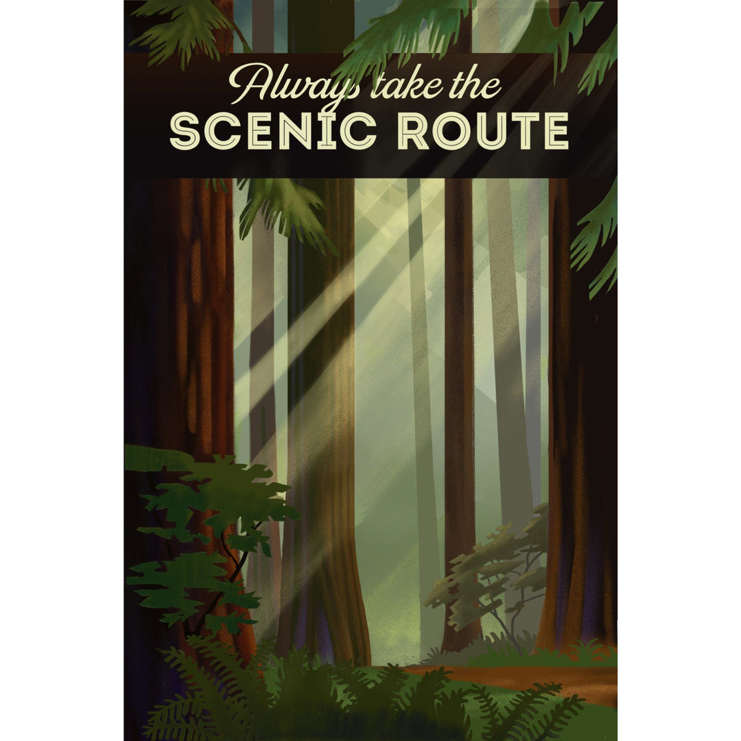 Always Take the Scenic Route, Forest, Geometric Lithograph, Lantern Press Artwork, Stretched Canvas Canvas Lantern Press 
