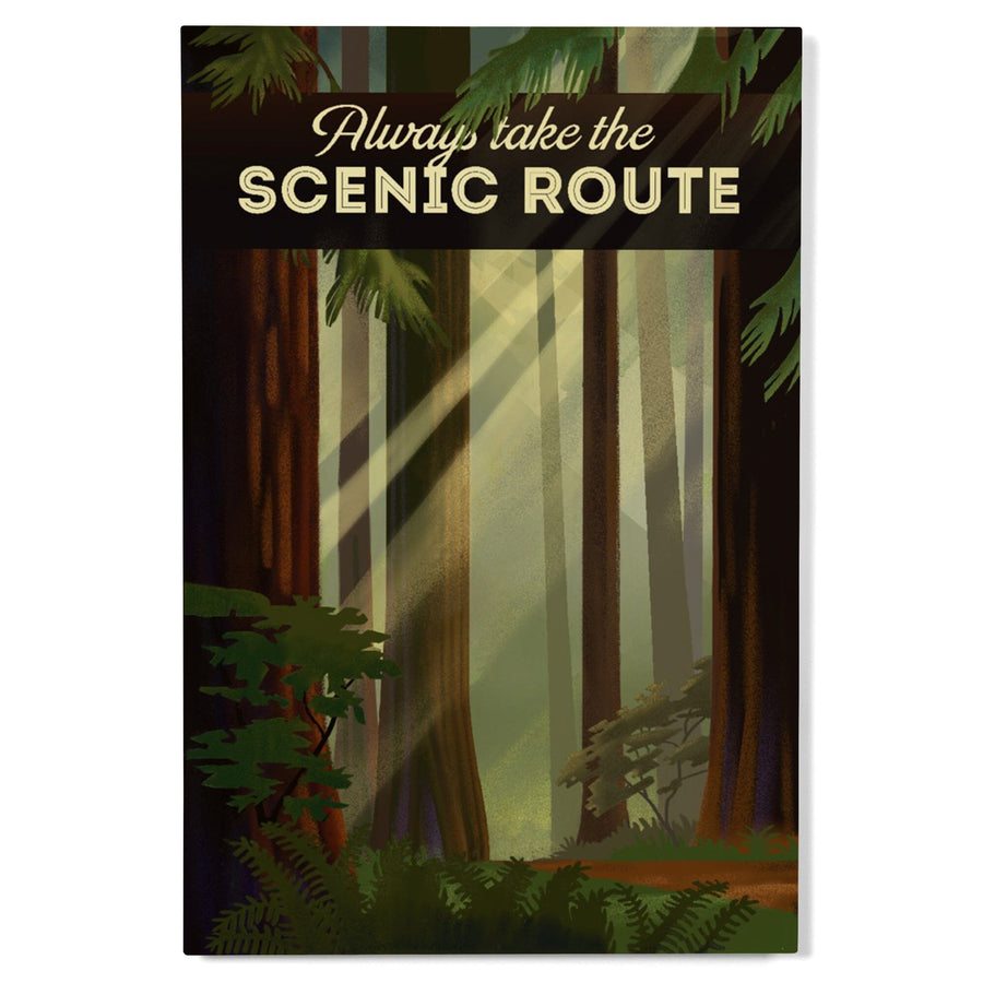 Always Take the Scenic Route, Forest, Geometric Lithograph, Lantern Press Artwork, Wood Signs and Postcards Wood Lantern Press 