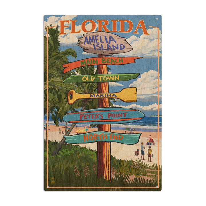 Amelia Island, Florida, Destinations Signpost, Lantern Press Poster, Wood Signs and Postcards Wood Lantern Press 10 x 15 Wood Sign 