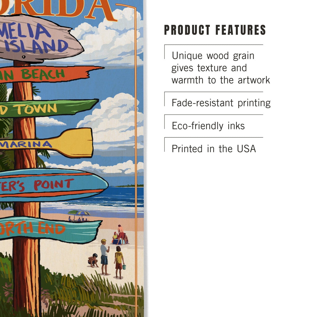 Amelia Island, Florida, Destinations Signpost, Lantern Press Poster, Wood Signs and Postcards Wood Lantern Press 