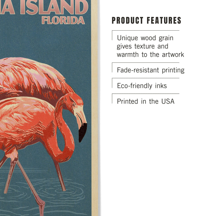 Amelia Island, Florida, Flamingo, Letterpress, Lantern Press Artwork, Wood Signs and Postcards Wood Lantern Press 
