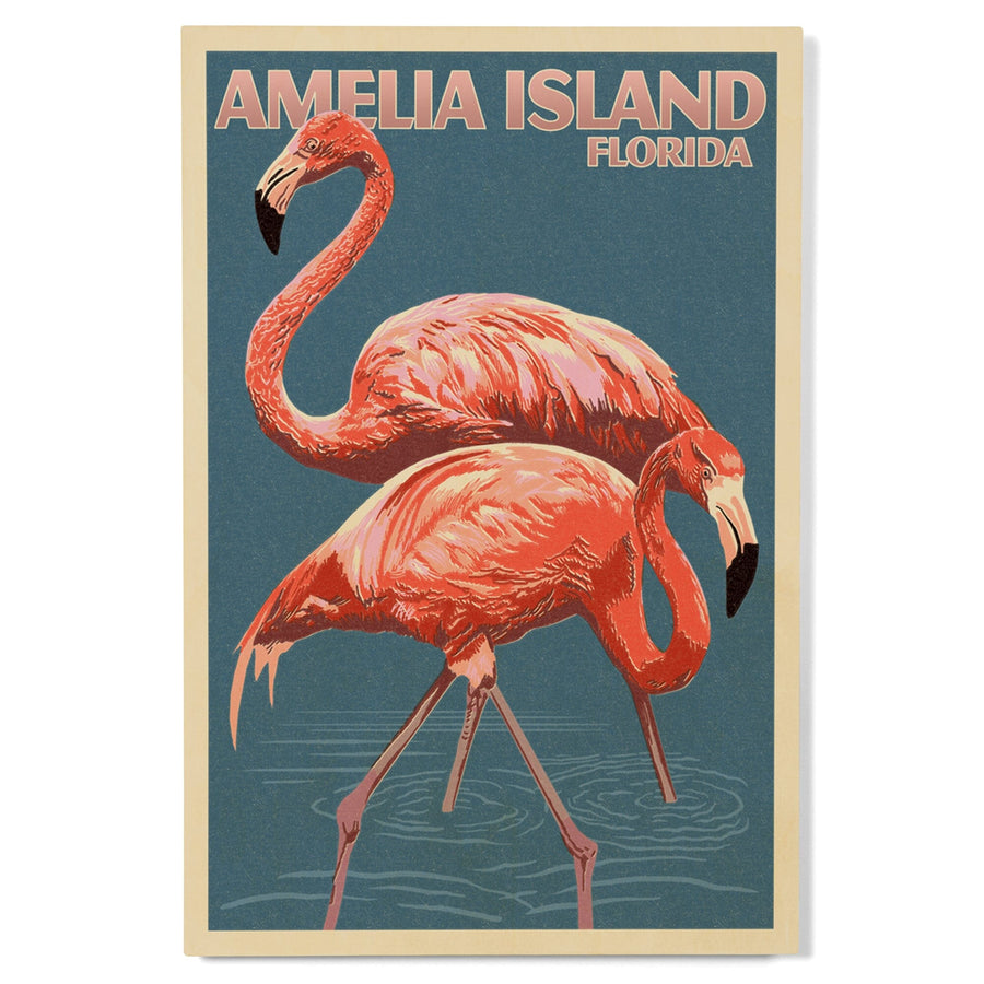 Amelia Island, Florida, Flamingo, Letterpress, Lantern Press Artwork, Wood Signs and Postcards Wood Lantern Press 
