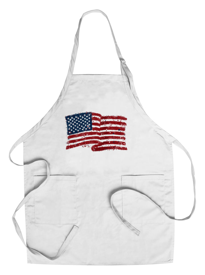 American Flag, Abstract, Watercolor Splatter, Contour, Lantern Press Artwork, Towels and Aprons Kitchen Lantern Press Chef's Apron 