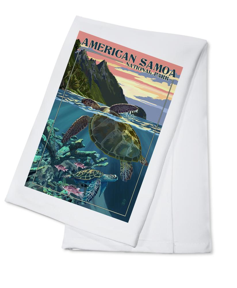 American Samoa National Park, American Samoa, Sea Turtles & Sunset, Painterly Series, Lantern Press Artwork, Towels and Aprons Kitchen Lantern Press 