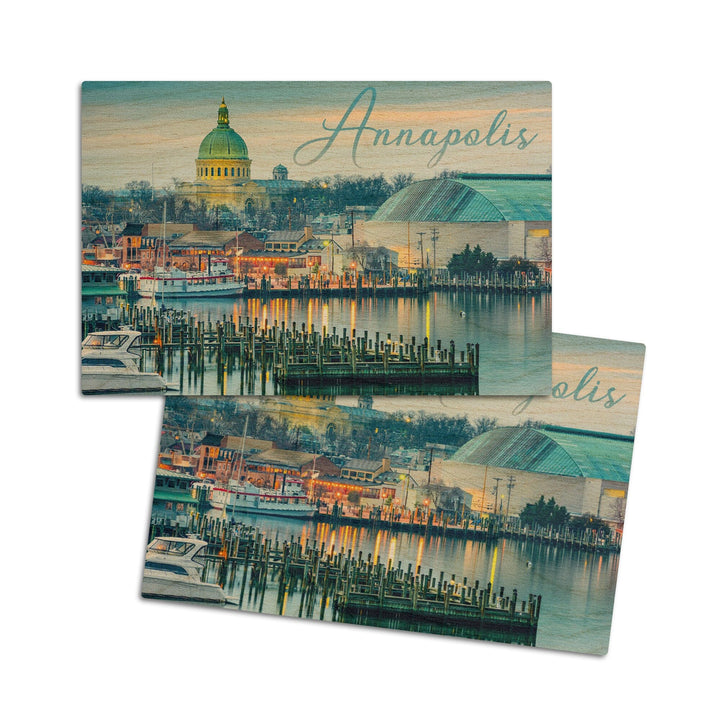 Annapolis, Maryland, Marina, Lantern Press Photography, Wood Signs and Postcards Wood Lantern Press 4x6 Wood Postcard Set 