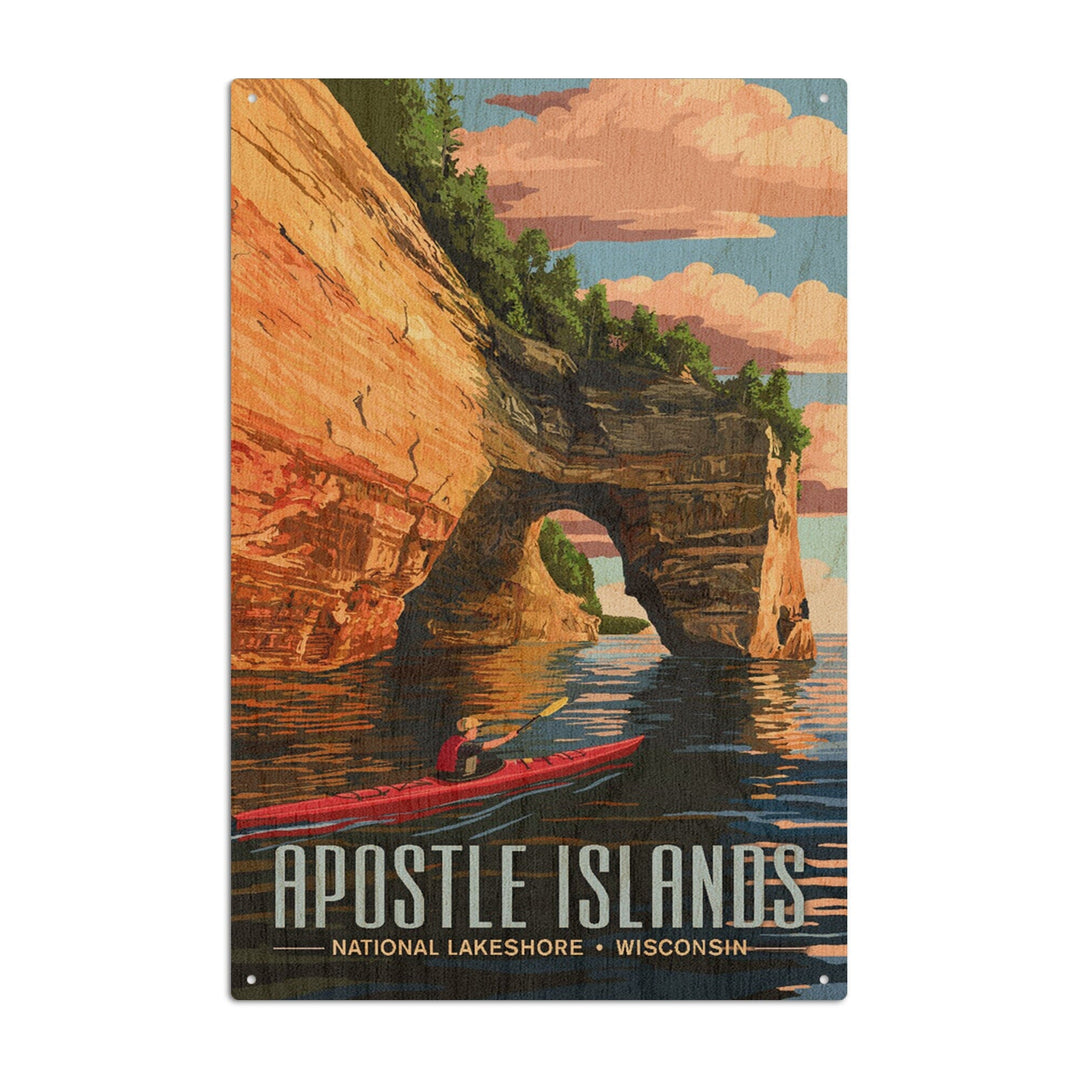 Apostle Islands National Lakeshore, Wisconsin, Kayaker, Lantern Press Artwork, Wood Signs and Postcards Wood Lantern Press 10 x 15 Wood Sign 