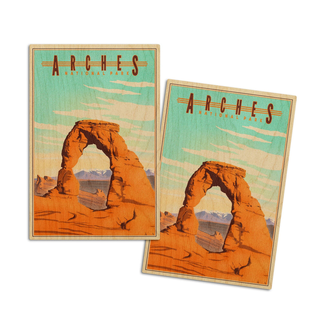 Arches National Park, Lithograph, Lantern Press Artwork, Wood Signs and Postcards Wood Lantern Press 4x6 Wood Postcard Set 