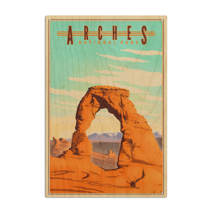 Arches National Park, Lithograph, Lantern Press Artwork, Wood Signs and Postcards Wood Lantern Press 6x9 Wood Sign 