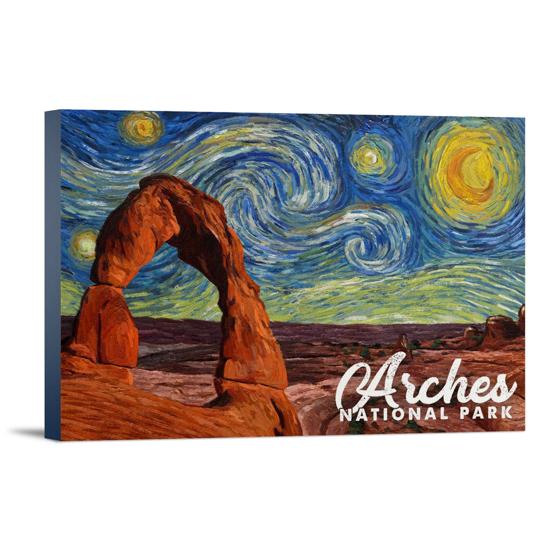 Arches National Park, Starry Night Series, Delicate Arch, Lantern Press Artwork, Stretched Canvas Canvas Lantern Press 12x18 Stretched Canvas 