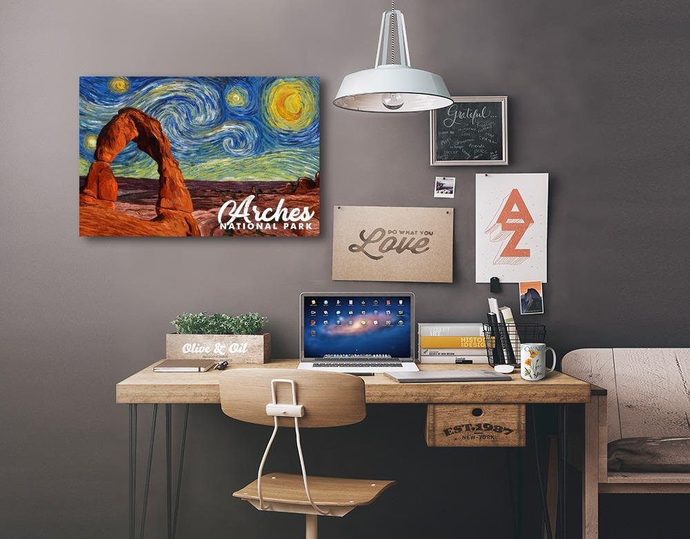 Arches National Park, Starry Night Series, Delicate Arch, Lantern Press Artwork, Stretched Canvas Canvas Lantern Press 