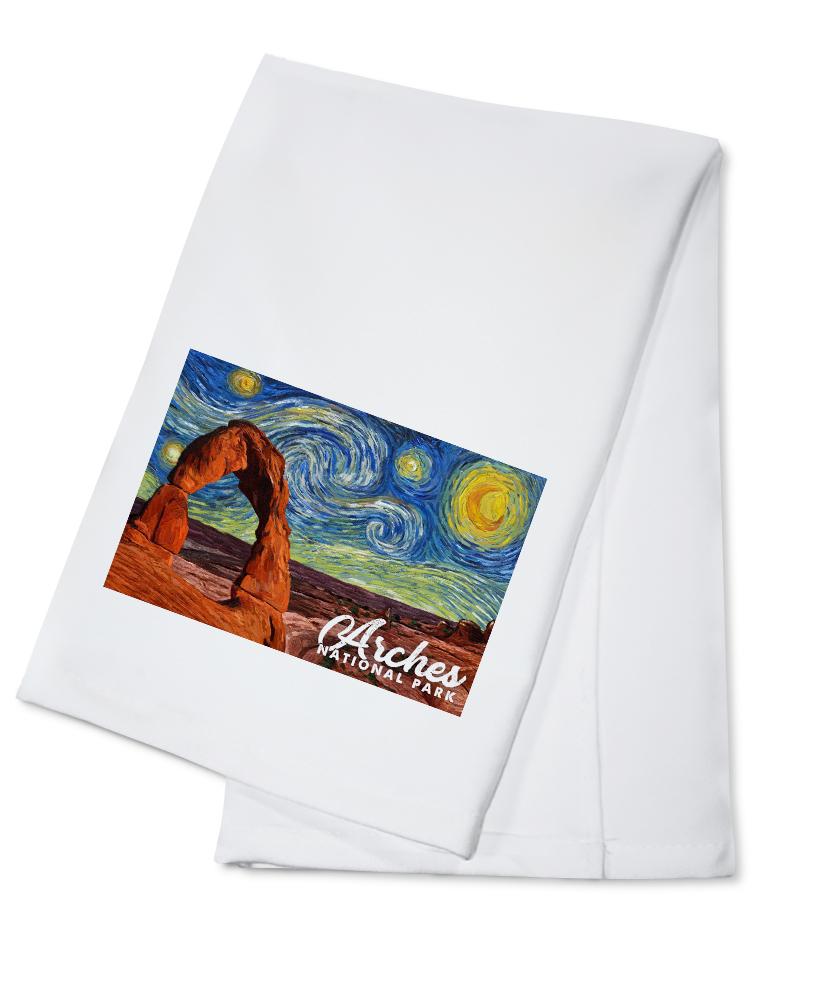 Arches National Park, Starry Night Series, Delicate Arch, Lantern Press Artwork, Towels and Aprons Kitchen Lantern Press Cotton Towel 