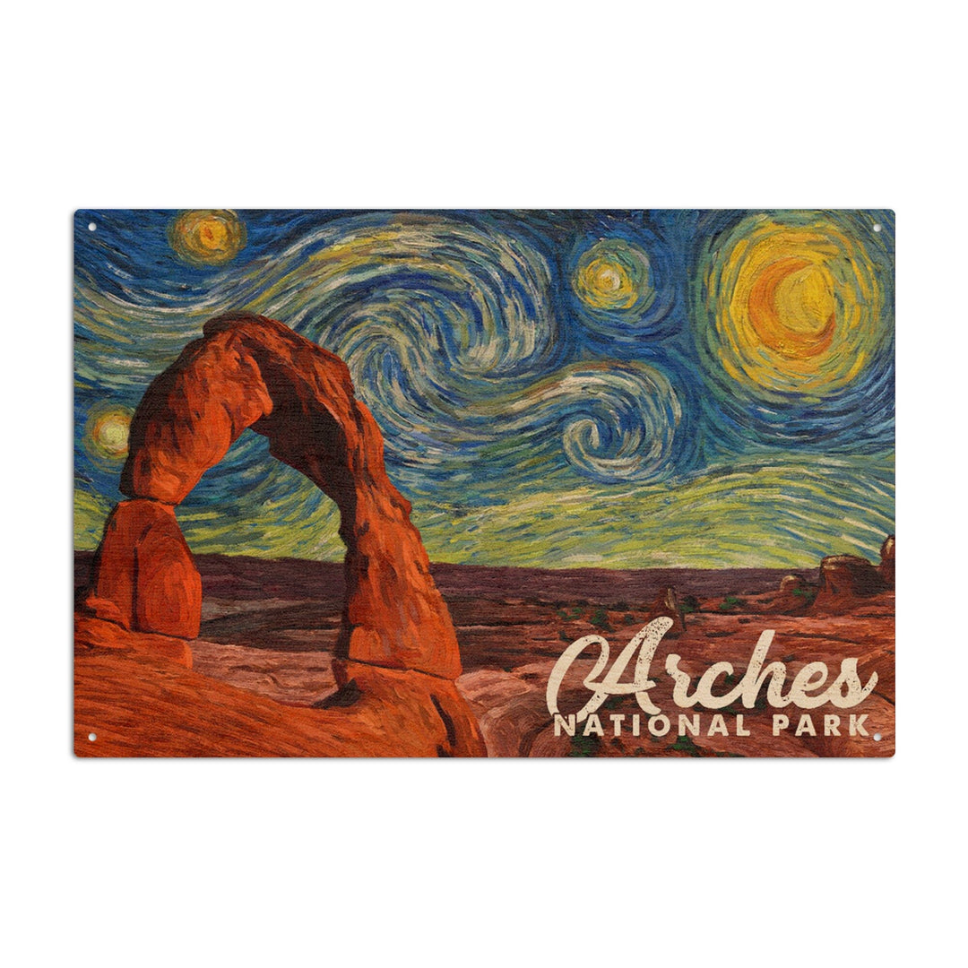 Arches National Park, Starry Night Series, Delicate Arch, Lantern Press Artwork, Wood Signs and Postcards Wood Lantern Press 10 x 15 Wood Sign 