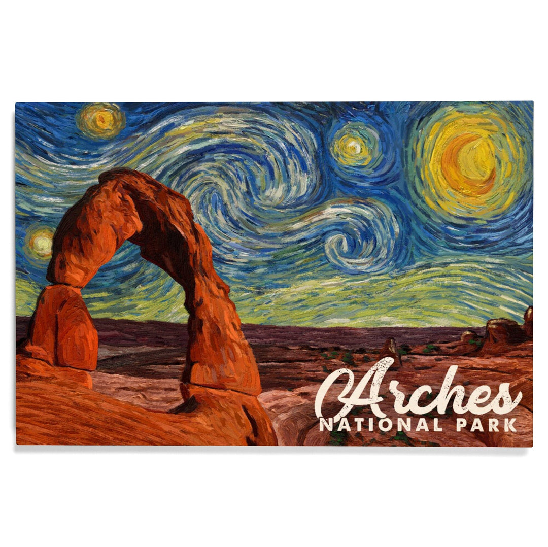 Arches National Park, Starry Night Series, Delicate Arch, Lantern Press Artwork, Wood Signs and Postcards Wood Lantern Press 
