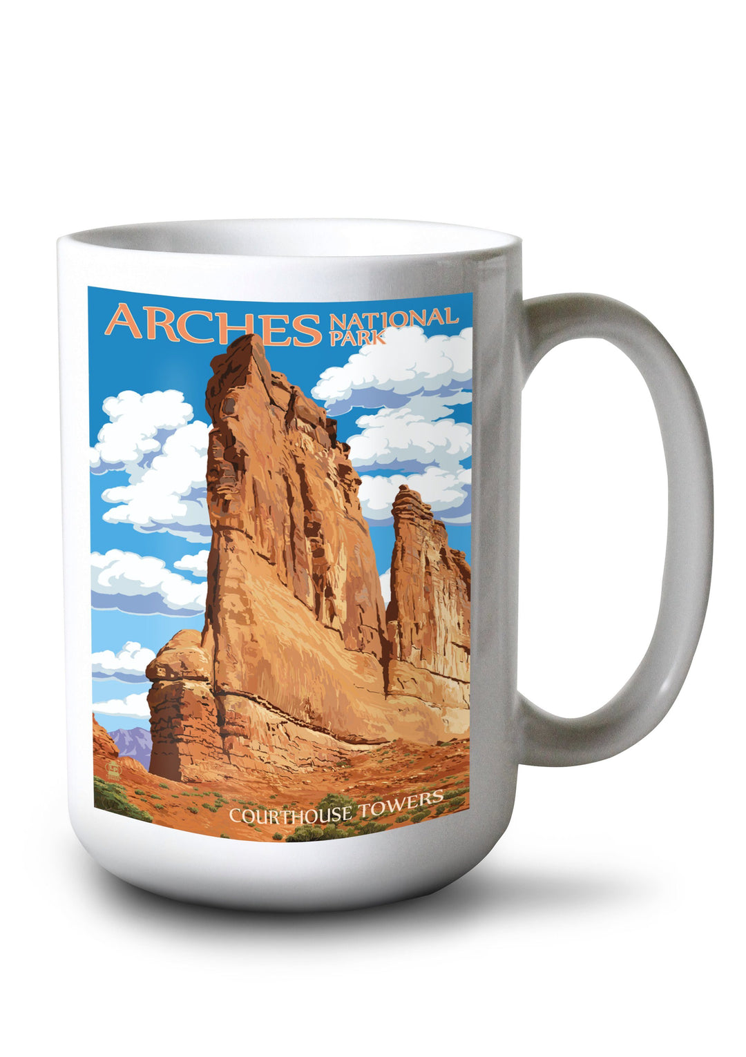Arches National Park, Utah, Courthouse Towers, Lantern Press Artwork, Ceramic Mug Lifestyle-Mug Lantern Press 
