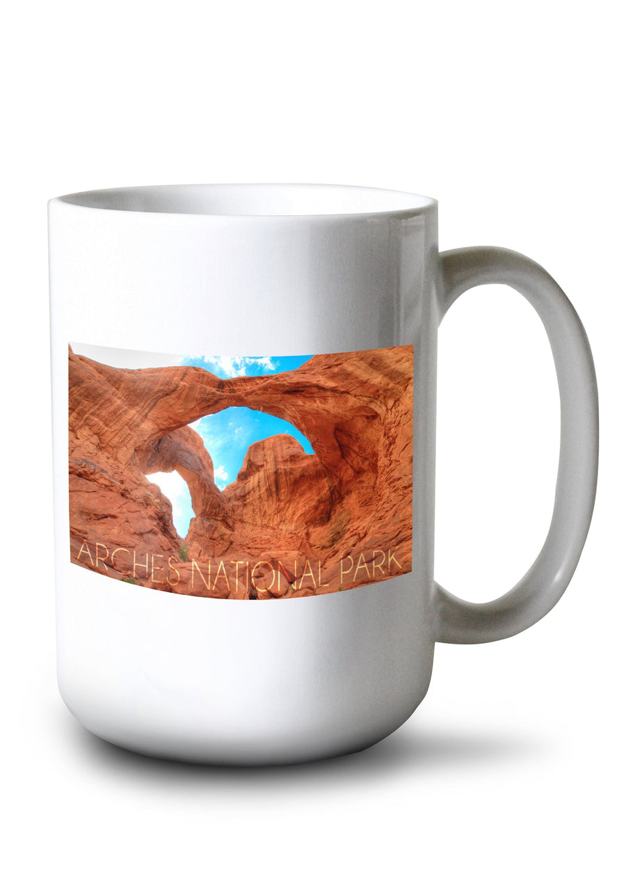 Arches National Park, Utah, Daytime Blue Sky, Lantern Press Photography, Ceramic Mug Lifestyle-Mug Lantern Press 