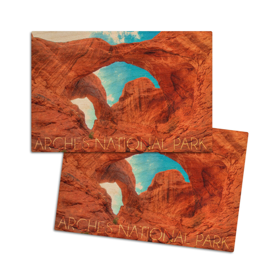 Arches National Park, Utah, Daytime Blue Sky, Lantern Press Photography, Wood Signs and Postcards Wood Lantern Press 4x6 Wood Postcard Set 