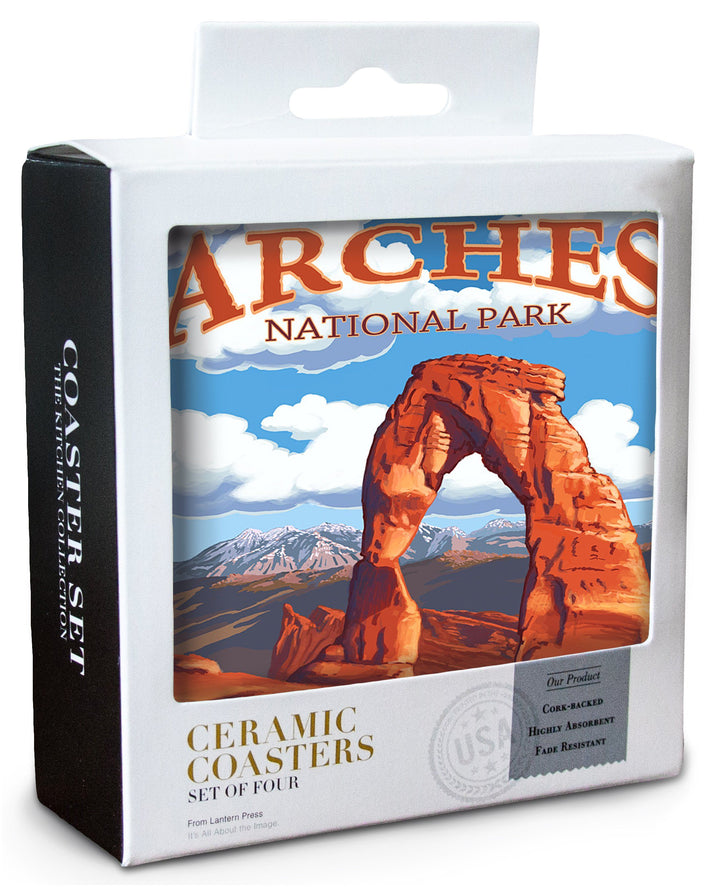 Arches National Park, Utah, Delicate Arch, Day Scene, Lantern Press Artwork, Coaster Set Coasters Lantern Press 