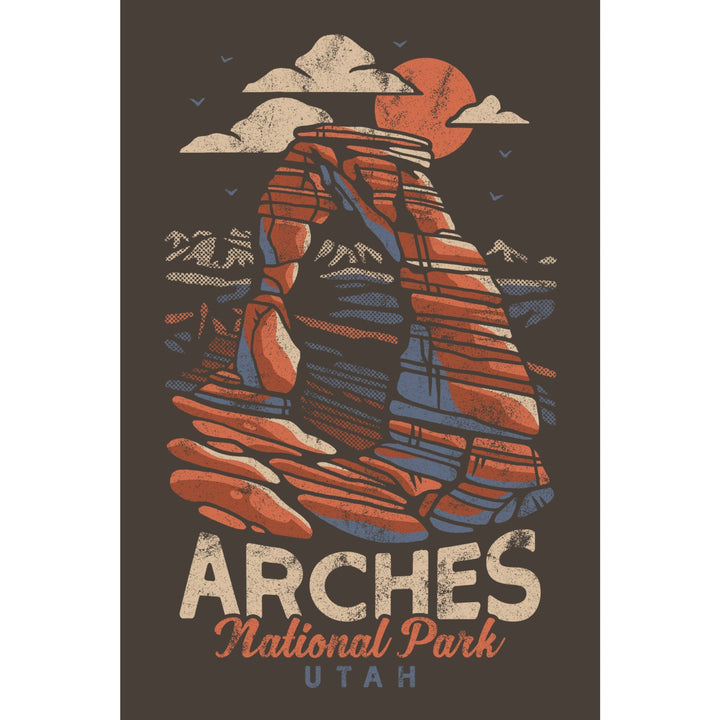 Arches National Park, Utah, Delicate Arch, Distressed Vector, Lantern Press Artwork, Towels and Aprons Kitchen Lantern Press 