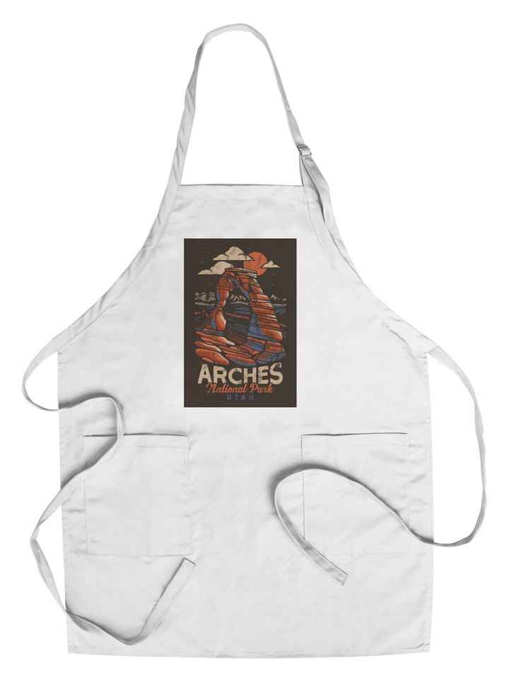 Arches National Park, Utah, Delicate Arch, Distressed Vector, Lantern Press Artwork, Towels and Aprons Kitchen Lantern Press Chef's Apron 