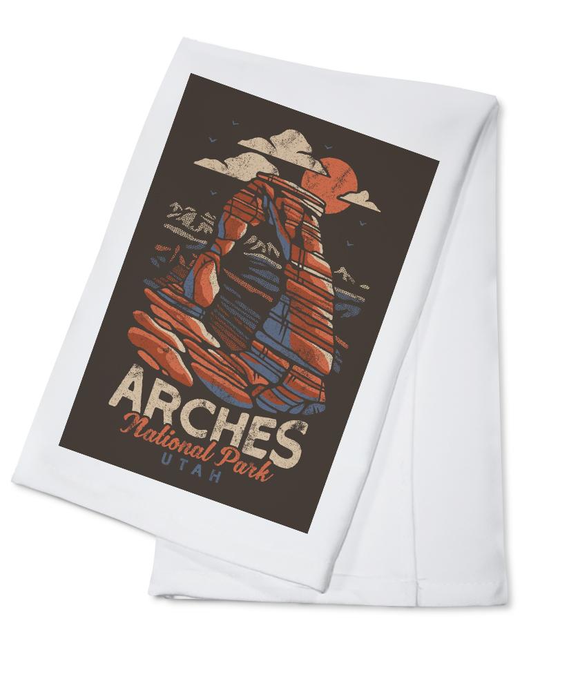 Arches National Park, Utah, Delicate Arch, Distressed Vector, Lantern Press Artwork, Towels and Aprons Kitchen Lantern Press Cotton Towel 