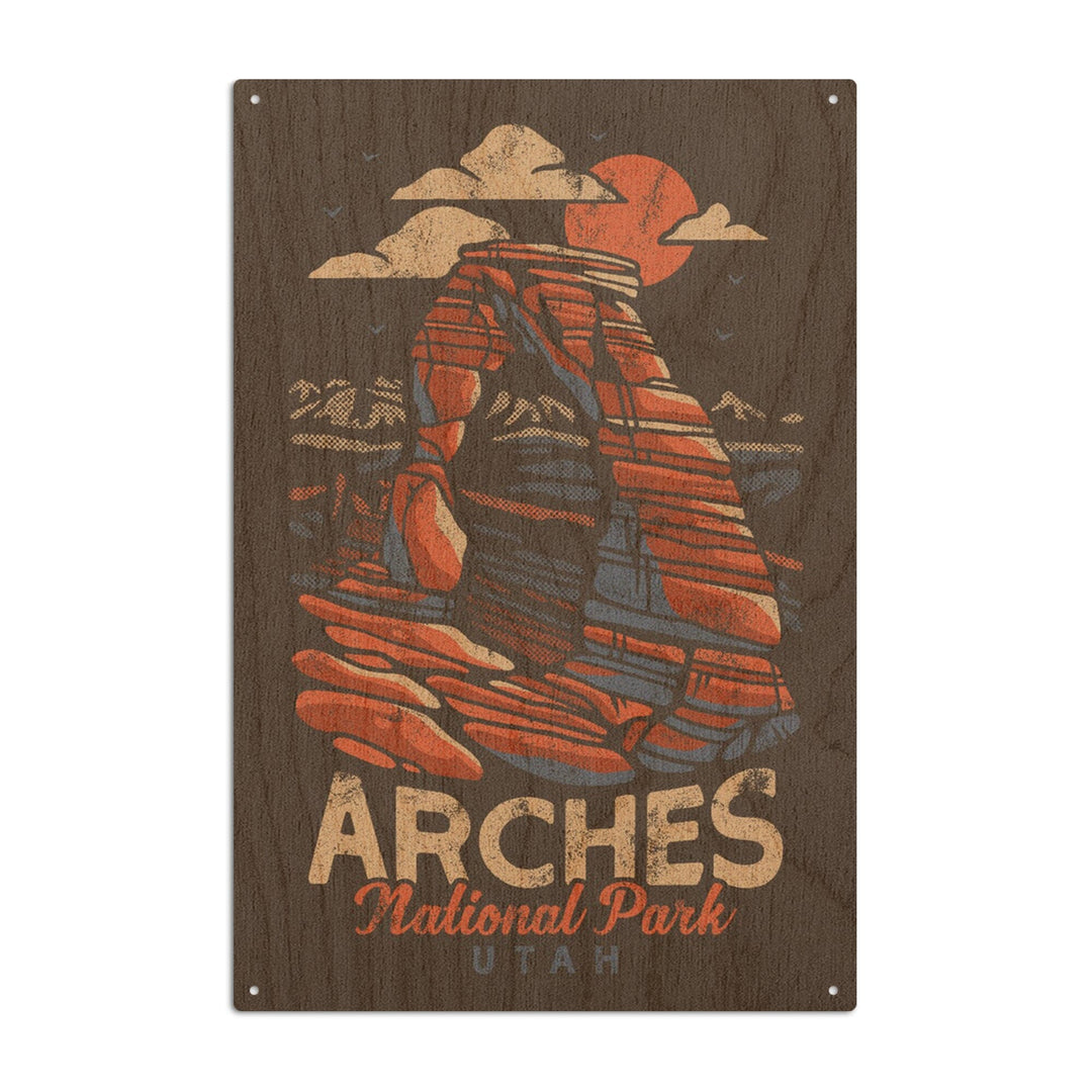 Arches National Park, Utah, Delicate Arch, Distressed Vector, Lantern Press Artwork, Wood Signs and Postcards Wood Lantern Press 10 x 15 Wood Sign 