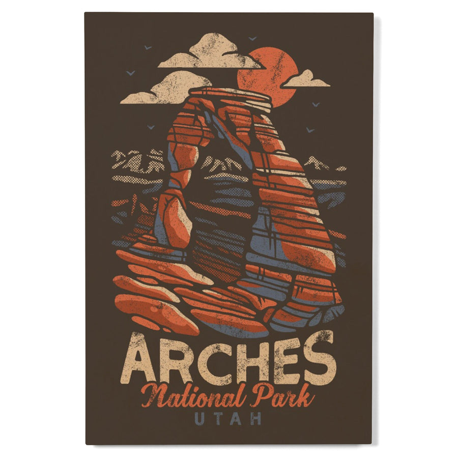 Arches National Park, Utah, Delicate Arch, Distressed Vector, Lantern Press Artwork, Wood Signs and Postcards Wood Lantern Press 