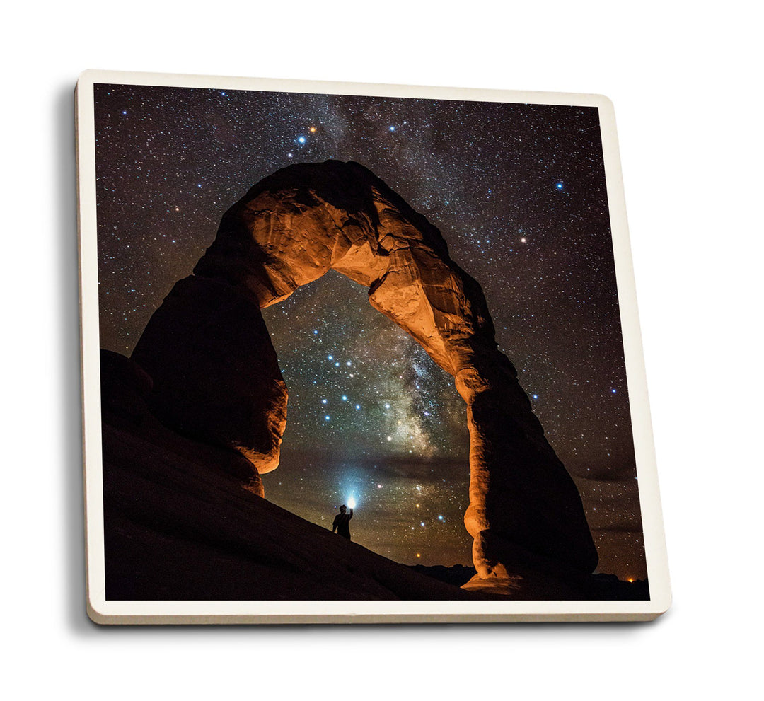 Arches National Park, Utah, Delicate Arch & Milky Way, Lantern Press Photography, Coaster Set Coasters Lantern Press 
