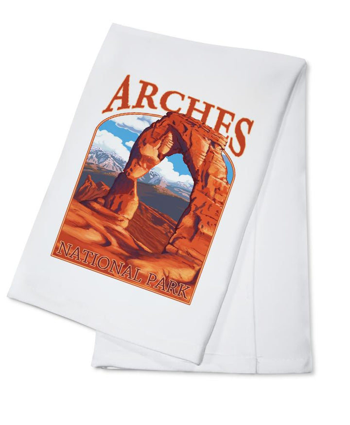 Arches National Park, Utah, Delicate Arch, Painterly Series, Contour, Lantern Press Artwork, Towels and Aprons Kitchen Lantern Press Cotton Towel 
