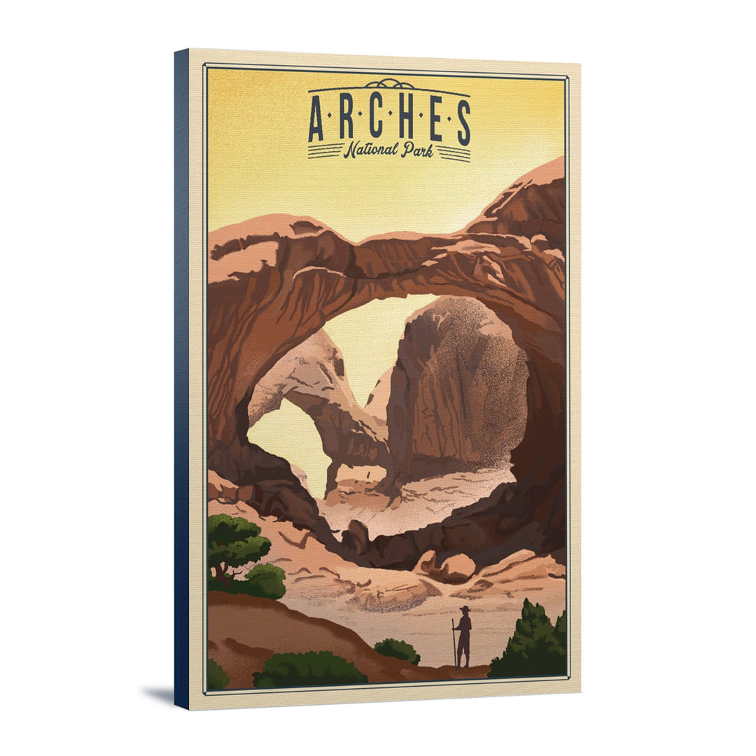 Arches National Park, Utah, Double Arch, Litho, Lantern Press Artwork, Stretched Canvas Canvas Lantern Press 12x18 Stretched Canvas 