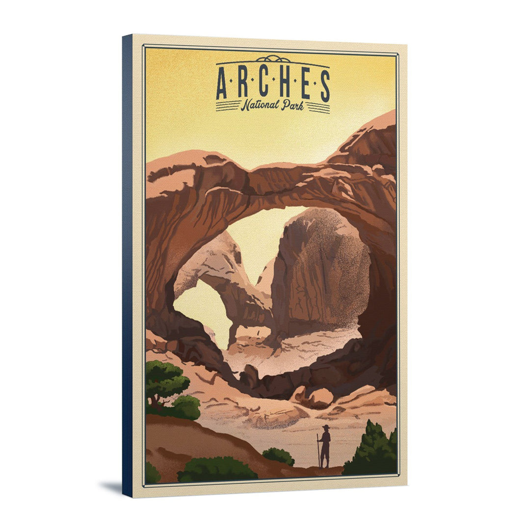 Arches National Park, Utah, Double Arch, Litho, Lantern Press Artwork, Stretched Canvas Canvas Lantern Press 