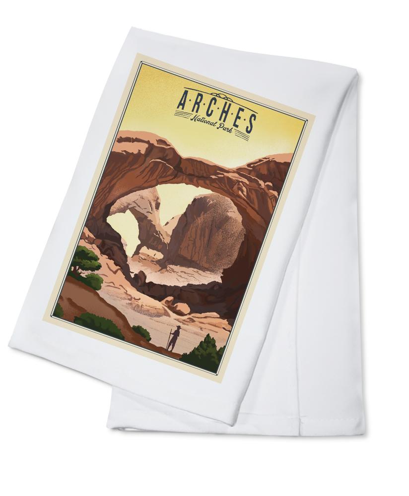 Arches National Park, Utah, Double Arch, Litho, Lantern Press Artwork, Towels and Aprons Kitchen Lantern Press Cotton Towel 