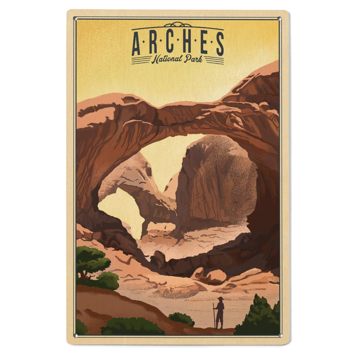Arches National Park, Utah, Double Arch, Litho, Lantern Press Artwork, Wood Signs and Postcards Wood Lantern Press 
