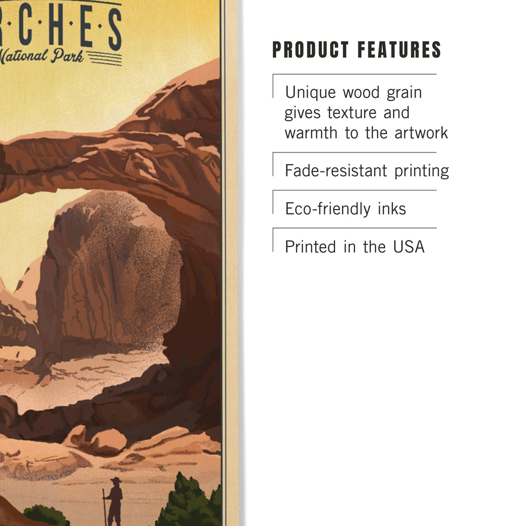 Arches National Park, Utah, Double Arch, Litho, Lantern Press Artwork, Wood Signs and Postcards Wood Lantern Press 