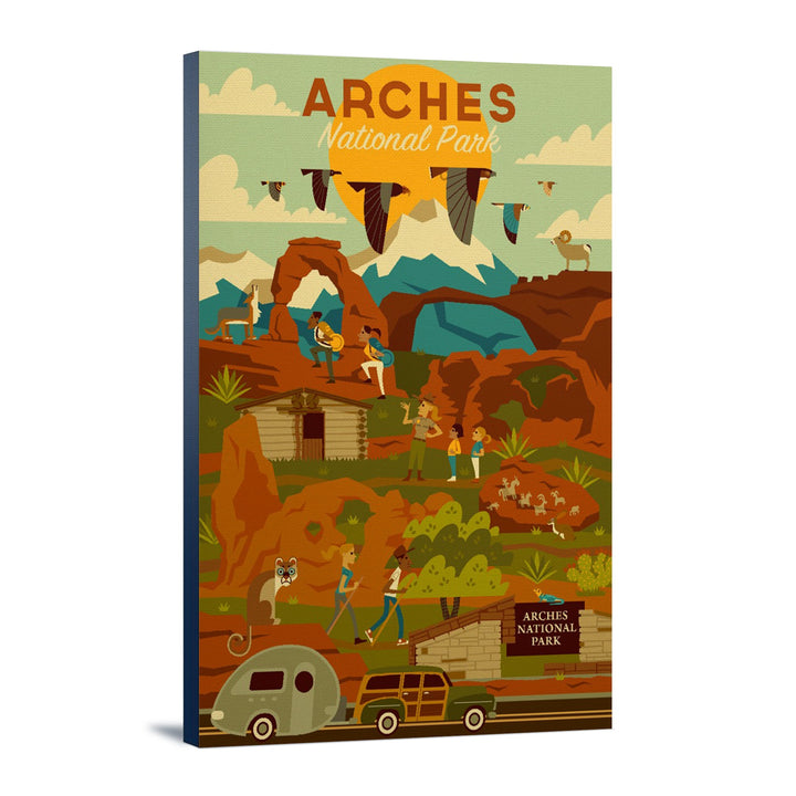 Arches National Park, Utah, Geometric National Park Series, Lantern Press Artwork, Stretched Canvas Canvas Lantern Press 12x18 Stretched Canvas 