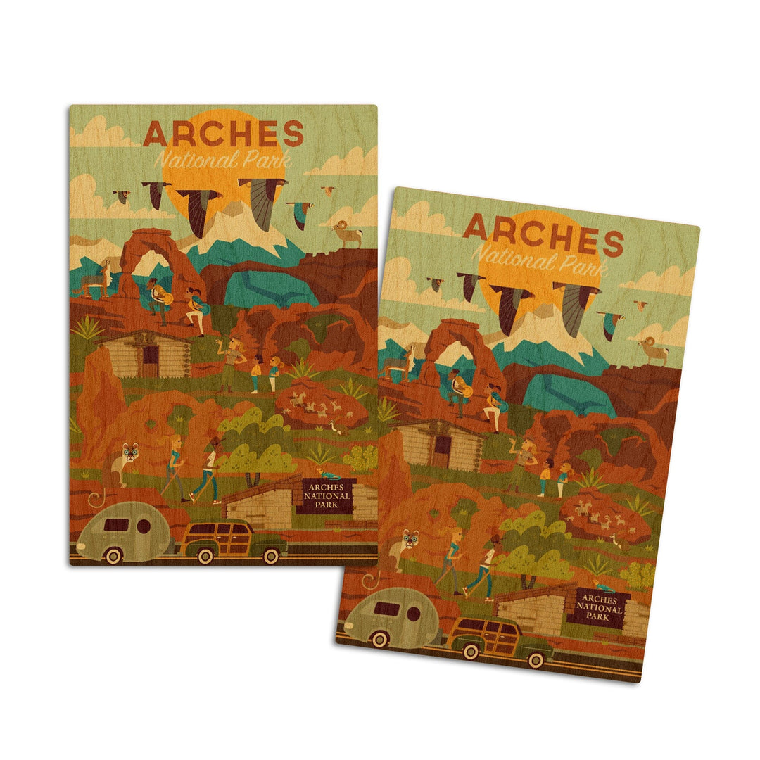 Arches National Park, Utah, Geometric National Park Series, Lantern Press Artwork, Wood Signs and Postcards Wood Lantern Press 4x6 Wood Postcard Set 