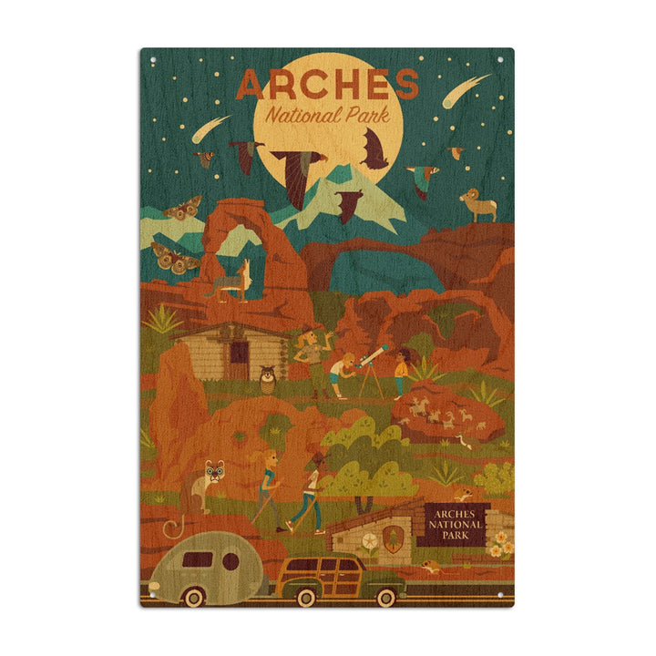 Arches National Park, Utah, Geometric National Park Series, Night Scene, Lantern Press Artwork, Wood Signs and Postcards Wood Lantern Press 10 x 15 Wood Sign 