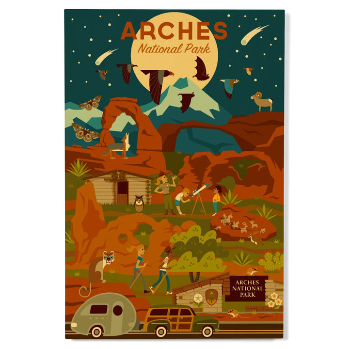 Arches National Park, Utah, Geometric National Park Series, Night Scene, Lantern Press Artwork, Wood Signs and Postcards Wood Lantern Press 
