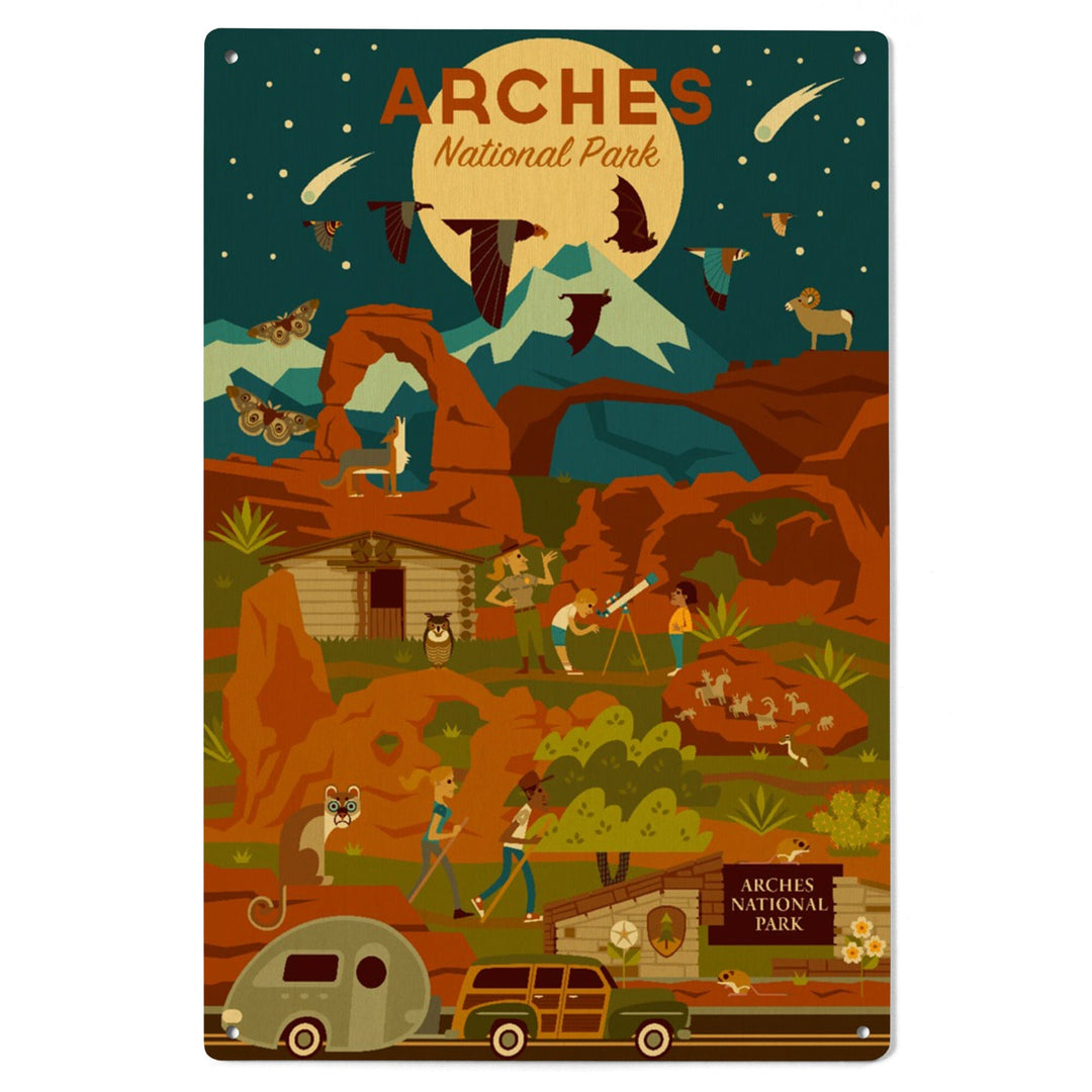 Arches National Park, Utah, Geometric National Park Series, Night Scene, Lantern Press Artwork, Wood Signs and Postcards Wood Lantern Press 