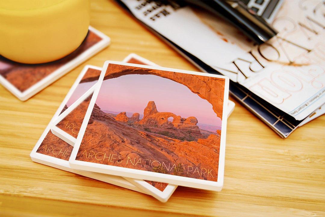 Arches National Park, Utah, Pink Sky, Lantern Press Photography, Coaster Set Coasters Lantern Press 