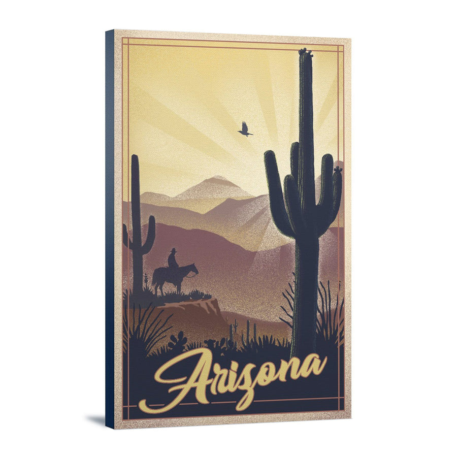 Arizona, Desert Scene, Lithograph, Lantern Press Artwork, Stretched Canvas Canvas Lantern Press 
