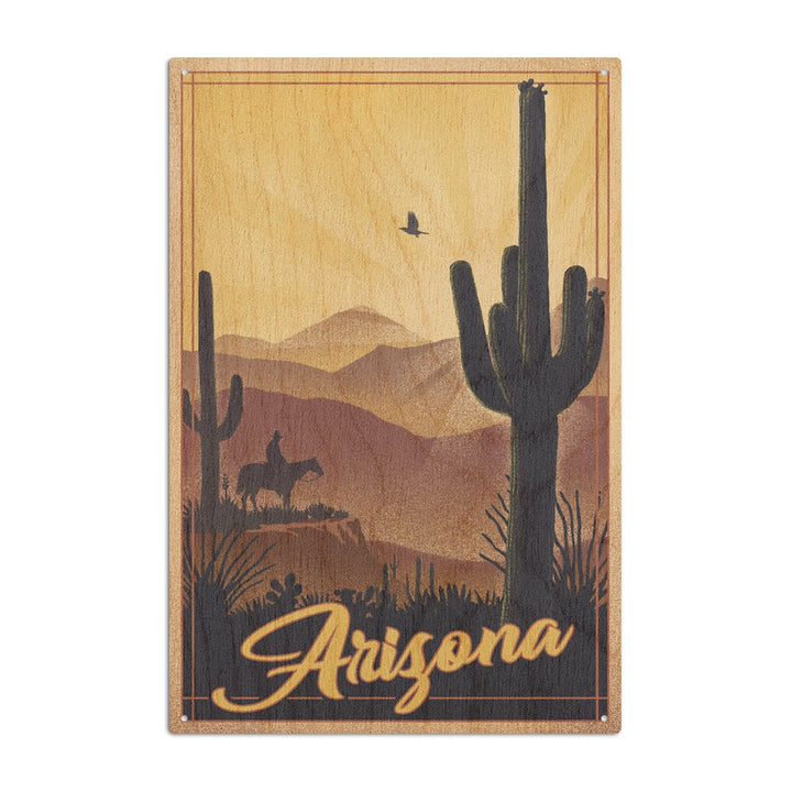Arizona, Desert Scene, Lithograph, Lantern Press Artwork, Wood Signs and Postcards Wood Lantern Press 10 x 15 Wood Sign 